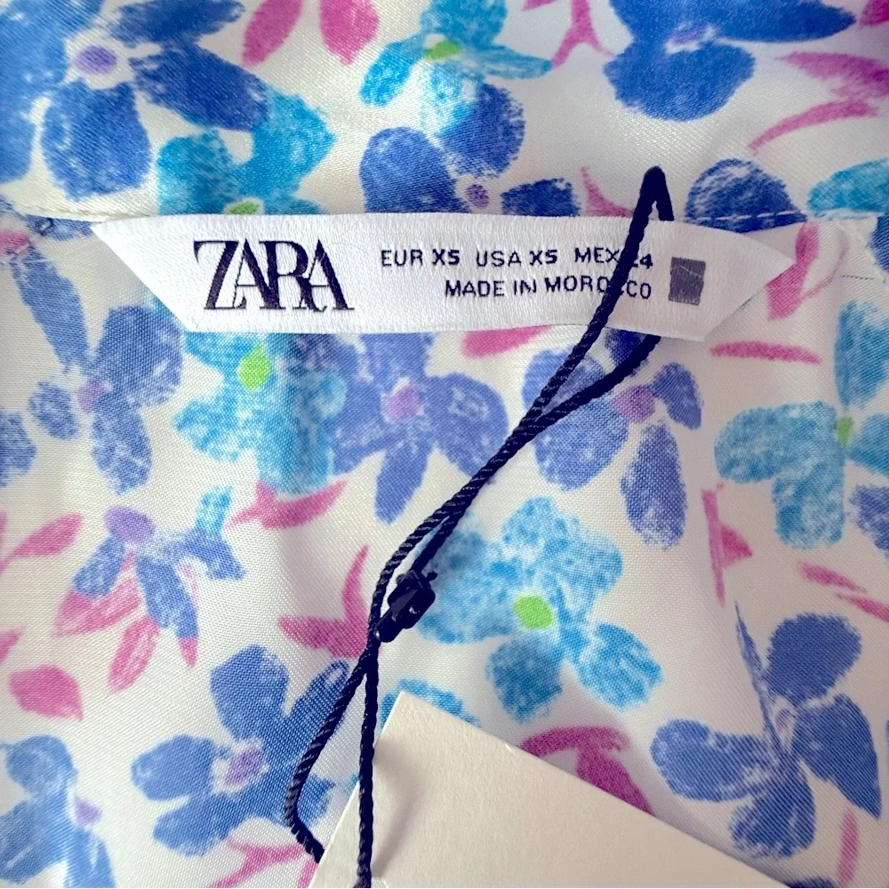 Zara Blouse Slip On Floral Blue Pink Size‎ XSmall